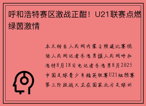 呼和浩特赛区激战正酣！U21联赛点燃绿茵激情