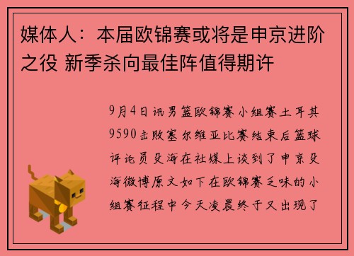 媒体人：本届欧锦赛或将是申京进阶之役 新季杀向最佳阵值得期许